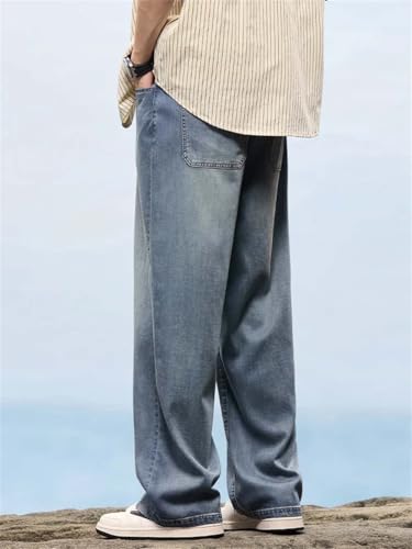 Hndudnff Men's Summer Thin Baggy Jeans Fashion Straight Wide Pants Stretch Denim Trousers2