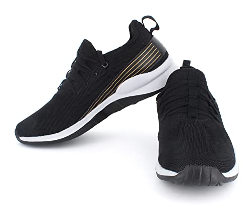 Image of Men's Black Golden Shoes for Trekking Hiking & Walking with Mesh EVA (SX0614GBKGO0009)