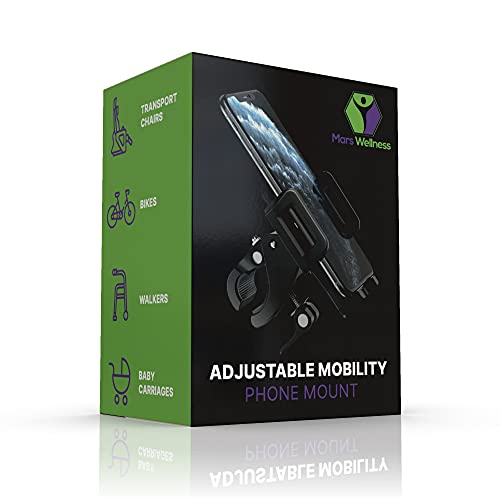 MARS WELLNESS Deluxe Adjustable Mobility Phone Mount for Wheelchairs, Rollators, Scooters, Bikes, Walkers and Baby Carriages