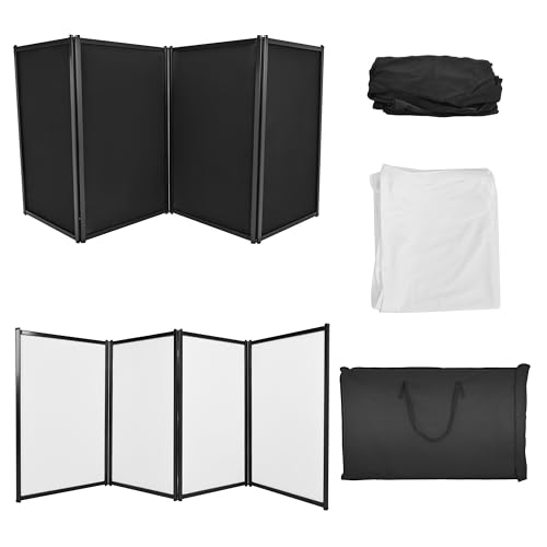 HECASA Universal DJ Booth Frame 4 Foldable Detachable Panels Light Projector Display Scrim Panel Portable Event Cover Screen w/Carry Bag Steel White & Black