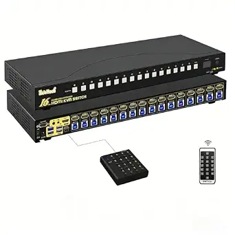 JideTech 16 Port HDMI KVM Switch 4K@60Hz, USB 3.0, HDCP 2.1 & EDID, Control 16 Computers via One Monitor Keyboard Mouse, Hotkey Switching, 1U Rack Mount, Windows Mac Linux Unix