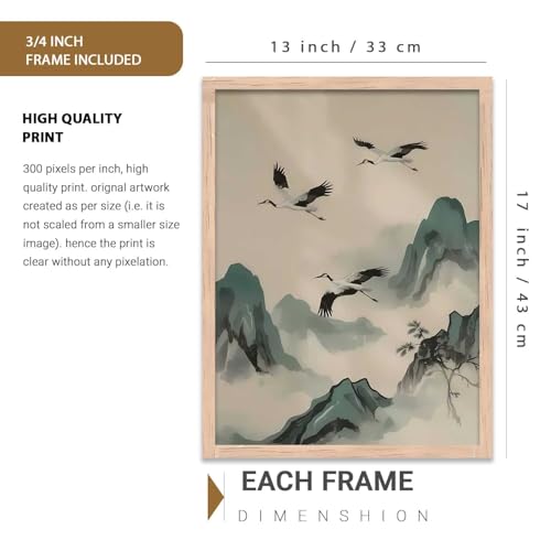 Image of kotart Japanese Nature Art View Framed Poster | Big Aesthetic Nature Art Wall Framed Posters for Living Room Bedroom Wall Decor Set Of 3 (13X17 inch)