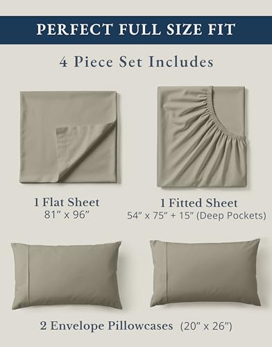 Image of LANE LINEN 100% Organic Cotton Eco Friendly Full Size Sheet & Pillowcase Sets, 15 inch Deep Pocket Fully Elasticized Soft & Comfy Percale Bedding, Naturally Temperature Regulating Sheets Full- Silver