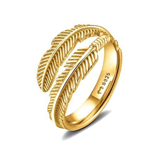 Anelli da donna in argento 925 a forma di piuma. Anello da donna in argento 925 con finitura argento o oro. Gioielli da donna ideali per coppia e fidanzati, regali per amiche... Anelli coppia