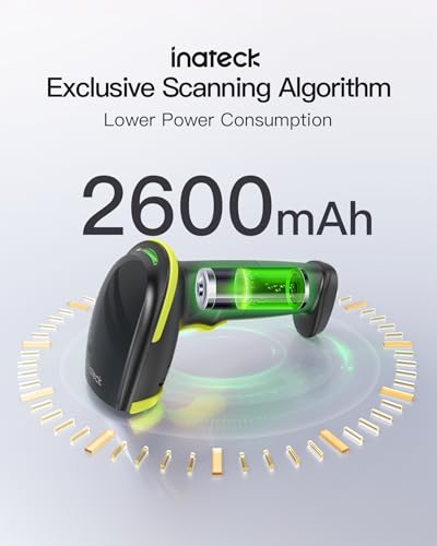 Image of Inateck 2D Barcode Scanner with Intelligent Stand, Wireless QR Code Scanner, Handheld Scanner with APP and SDK, 2D Imager with 2600mAh Battery, BCST-35 Green
