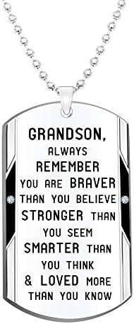 Elegant Chef Grandson Inspirational Jewelry Necklace Gift- Always Remember You are Braver Stronger Smarter