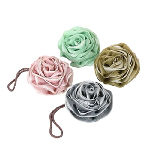 Veemoon 4 Esponjas Exfoliantes para Baño Forma de Rosa Material PE Hipoalergénico Mezcla de Colores Esponjas Espumosas Confiables para Limpieza Corporal Diaria el Hogar