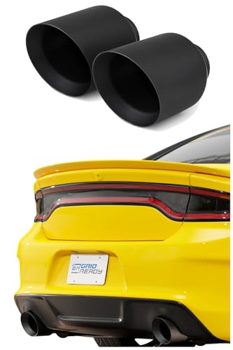 5 inch exhaust tips compatible with V8 2017-2023 Dodge Charger. Black ceramic coated bolt-on style.
