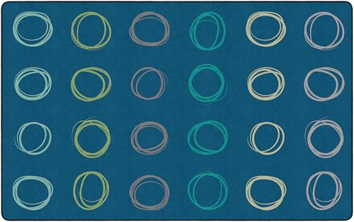 Flagship Carpets Circle Sampler Abstract Classroom Educational Area Rug for Kids and Teachers, Quality for Schools, Preschool, Daycare, & Learning Centers, Seats 24, 7'6" x 12' - Calming Blue