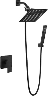8 Inch Rainfall Shower Head and Handheld Spray Combo with 3-Way Diverter and Touch-Clean Nozzles, Rough-in Valve Body and Trim Included, Matte Black