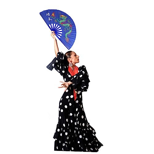 Éventail Chinois Bleu de Kung-fu Léger et Pliable pour Arts Martiaux et Danse