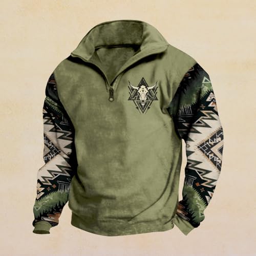 Aztec Cowboy Mens Hoodie Vintage Graphic Western Hoodies Casual Long Sleeve 1/4 Zipper Pullover Mens Country Jackets2