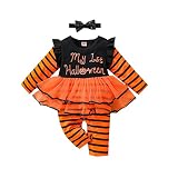 TOPJIAO Enfant en bas âge enfants infantile Halloween citrouille lettres rayure maille jupe barboteuse combinaison bandeau ensemble chiffons Combinaison Pyjama Loup (Orange, 0-6 Months)