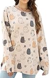 WINRKERY Sweaters for Women Oversized Sweaters Casual Boho Clothes Knit Tops Trendy Graphic Sweater (XL,Cat)