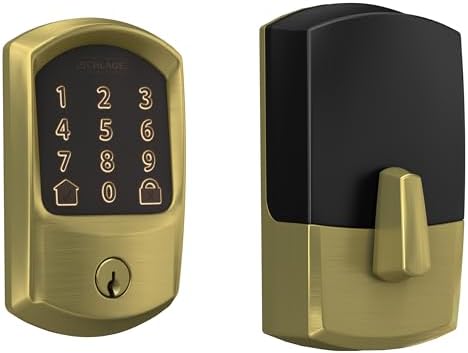 Schlage Encode Smart WiFi Deadbolt Lock for Front Door - Keyless Entry with App or Touchscreen - Compatible with Alexa, Hey Google, & Airbnb - Create Codes for Guests - Satin Brass Gold