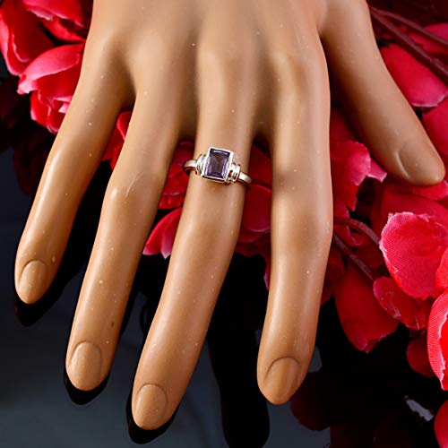 Image of Genuine Gems Octagon Shape One Stone Faceted Amethyst ring-Sterling Silver Purple Amethyst Ring-February Birth Aquarius Astrology Genuine Gems Ring SRAMEFC-6023-9 us