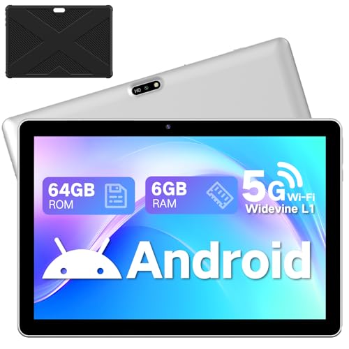 2025 Tablet 10,1 Zoll Android 13 Tablet mit Hülle, 64GB (1TB erweiterbar), HD Touch Display, Dual-Kameras, Widevine L1, ...