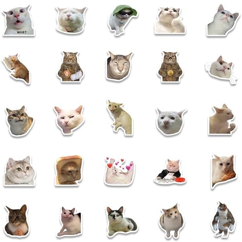 Image of 108+PCS Funny Cat Stickers - Waterproof Cute Meme Cat Vinyl Decals for Laptop, Wall, Phone, Car, Journal & More | Aesthetic Cat Stickers Set for Kids, Teens & Cat Lovers