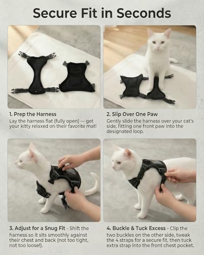 Luxelle Escape-Proof Cat Harness and Leash Set – Adjustable No Pull Soft Vest with 360° Reflective Straps, Built-in Pocket & Wrist Strap, Breathable Mesh Outdoor Harness for Cats & Kittens - Image 6