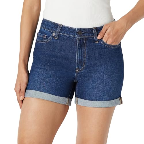 Amazon Essentials Women's Mid-Rise Slim-Fit 4” (10.2cm) Shorts, Dark Shadow Wash, 18