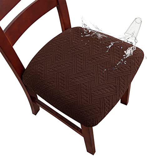 Genina Waterproof Chair Seat Covers Dining Room Chair Covers Stretch Seat Cover for Dinning Room Chair Protector Slipcovers for Kitchen, Hotel (6, Pattern1-Chocolate)