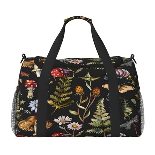 Duffle Bag Forest Mushroom Snails Leaves Travel Duffel Bags for Men Women with Adjustable Strap Carry on Gym Bag Overnight Weekender Bag
