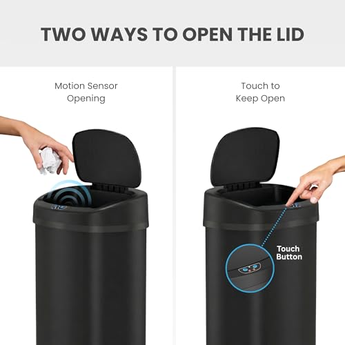 Image of SensorCan 13 Gallon Oval Motion Sensor Kitchen Trash Can with Odor Filter & AC Adapter | Automatic Touchless Garbage Can | Electric Sensor Bin | Stainless Steel Kitchen Garbage Can | Matte Black