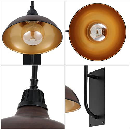 Image of JONATHAN Y 12.25 inch Wood Finish /Copper Farmhouse Gooseneck Outdoor Wall Sconce Lamp, with Black 1-Light Metal Bowl Shade, Industrial Iron LED Porch Light for Patio Garage Entryway (JYL7614G)
