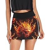 RPLIFE Fiery Dragon Head Flames Black Sports Skort, Women's Skorts, Skort Casual