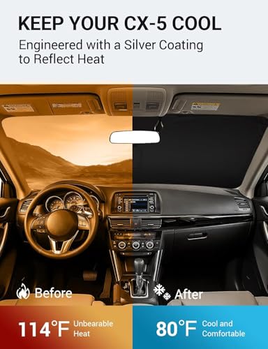 Image of Proadsy 2026 Upgrade Windshield Sun Shade Custom Fit CX-5 2013 2014 2015 2016 CX5 Front Sunshade Protector Foldable Sun Visor Blocks UV Rays Keep Car Cooler