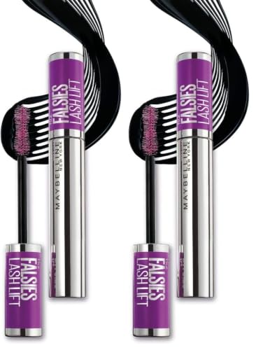 Image of Maybelline New York False Lash Effect Mascara, The Falsies Lash Lift, Delivers Dramatic Volume & Long Lifted Lashes, Fibre Infused Formula, Colour: Black, 9.6 ml (Pack of 2)