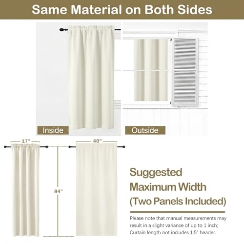 Image of Light Beige Window Curtains 84 Inches Long 2 Panels, Soft Fabric Thermal Insulated Light Filtering Curtains for Bedroom Living Room, Dual Rod Pocket Design Modern Window Drapes, 2x40Wx84L Inches