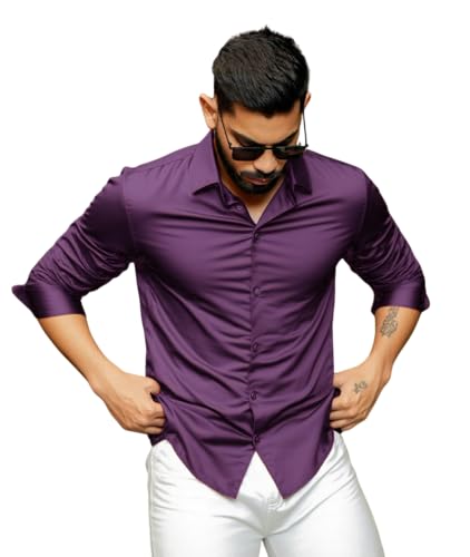 Image of IndoPrimo Men's Stylish Solid Satin Casual Shirt for Men Full Sleeve