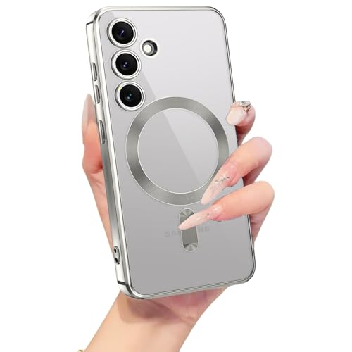 Image of VONZEE Clear Logo Electroplating Transparent Case for Samsung A16 5G, Magnetic Plating [Support for MagSafe Charger] Electroplate TPU Cover, Individual Camera Protection for Each Lens - Grey