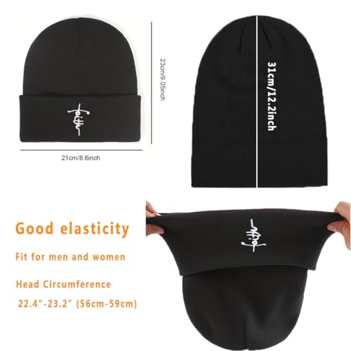 Satin Lined Knit Beanie Hat Women Embroidered Winter Hats for Women Men Silk Lining Soft Slouchy Warm Cuffed Beanie Hat (White) — view 5