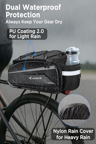 Image of whale fall 10L Bike Rack Bag, Hard Shell EVA Rear Trunk Bag with Rain Cover | Splash-resistant coated shell, 4-sided reflective panels, shoulder strap and handle for commute, travel and long rides
