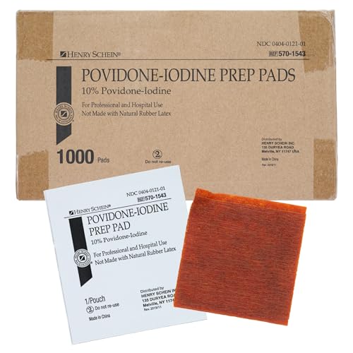 Henry Schein Povidone Iodine Prep Pads, 10% PVP Iodine Antiseptic Wipes, Non-Sterile, Not Made with Natural Rubber Latex, 1000 Pads per Case – Antiseptic Skin Cleanser for Medical Use
