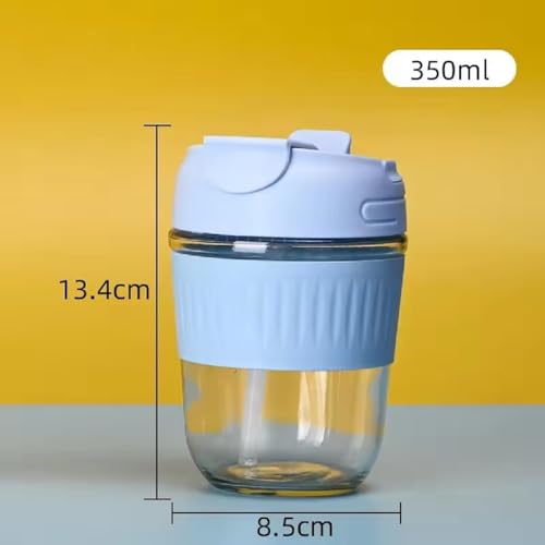 Image of Glass Mug with Straw and Lid, 350ml, Leakproof Travel Tumbler, Lavender