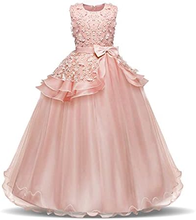 NNJXD Girl Sleeveless Embroidery Princess Pageant Dresses Prom Ball Gown Size (160) 11-12 Years Pink