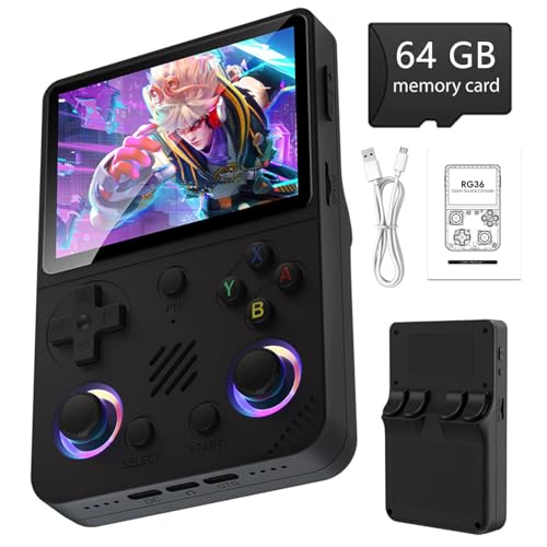 Consola De Juegos Portátil RG36 Pro-Pantalla De 3,5 Pulgadas, Batería De 3000mAh, Sistema Operativo Linux, Soporte 30000 Juegos Clásicos, Consola De Juegos Portátil para Viajes-Black||64G