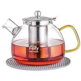 Glass Teapot Tea Kettle for Loose Tea Thicken Class Tea Pot for Stove Top (40oz/1200ml) with Basket Infusers, Ideal Tea Sets for Women Tea Maker Gift