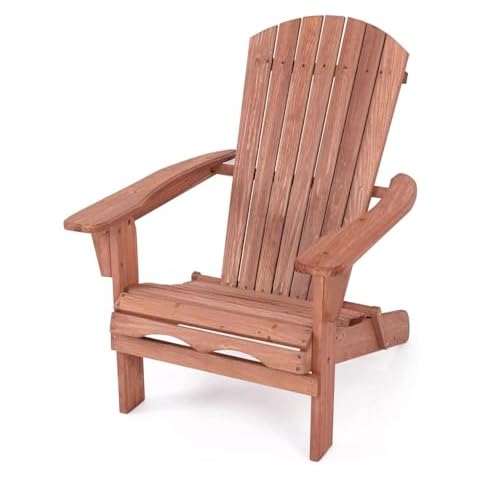 Outdoor Folding Adirondack Chair Patio Lounge Chair Fir Wood Construction Protective Paint Finish Ergonomic Design High Inclined Backrest with Wide Armrests Slatted Seat Design Cover