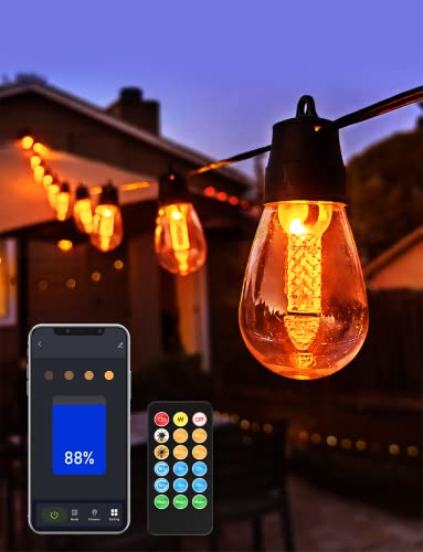 Outdoor String Lights with Dimmer - 48Ft Led Patio Lights App Control Commercial Grade Weatherproof Outside Light with Timer 3 Modes 25 S14 Edison Vintage Shatterproof Bulbs for Patio Garden Backyard