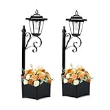 DJGIFI 2 Pack Solar Floor Lamps with Planter (2-in-1 Design), 29.5" Outdoor LED Garden Lights - IP44 Waterproof, Warm White Auto-On at Dusk, Easy Install for Lawn, Patio, Porch, Yard & Pathway Decor