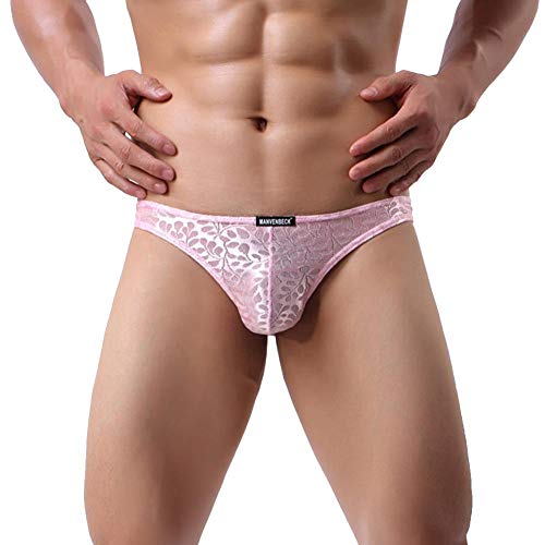 IBAKOM Men's Sissy Lace Floral Bulge Pouch Bikini Panties Low Rise Mesh Translucent Crossdress Lingerie Underwear2