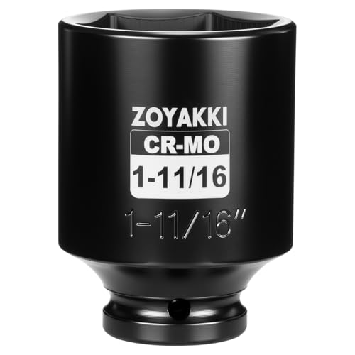 ZOYAKKI 1/2 Drive 1-11/16 Deep 6 Pt CR-MO SAE Impact Socket for Axle Nuts