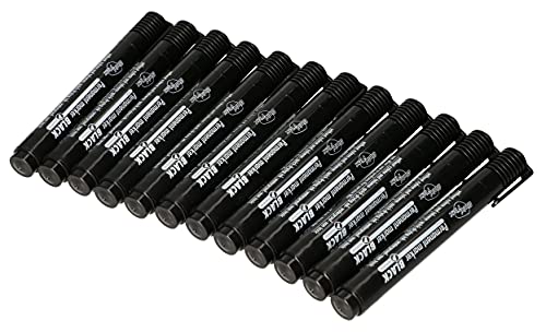 KOTARBAU® 12 x Rotuladores permanentes, Punta redonda - cónica, Tinta negra, Marcador, Punta gruesa, Secado rápido, Resistente al agua, Duradero, Apto para varias superficies, 12 unidades
