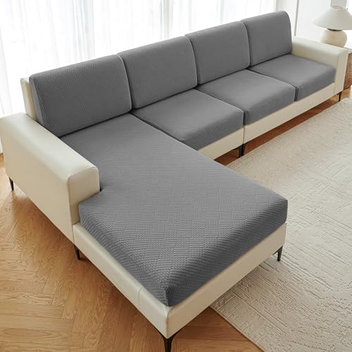 Deep Dream Sectional Couch Covers 8 Pieces, Stretch Couch Cushion Covers, L Shaped Washable Sofa Covers for Left/Right Sectional Sofa (4 Backrest Cover + 3 Seater + 1 Chaise, Dark Grey)