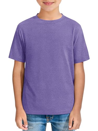 Boys Short Sleeve T-Shirts Crewneck Shirts Casual Lightweight Tops Soft Solid Color Tops Summer Tees 5-14 Years Purple