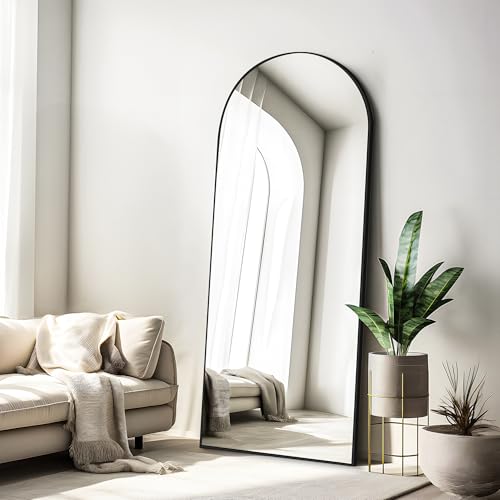 COFENY Specchio da Terra ad Arco, Specchio da Parete Grande con Cornice in Alluminio 165 x 60 cm, Specchio da Terra da Appoggiare o Appendere per Soggiorno, Camera da Letto, Ingresso, Nero